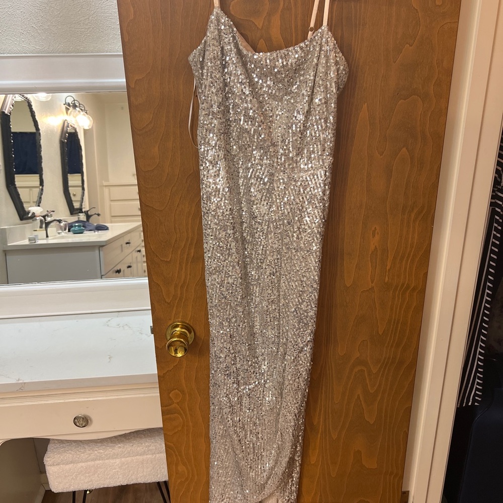 Aakaa Silver Strapless Dress